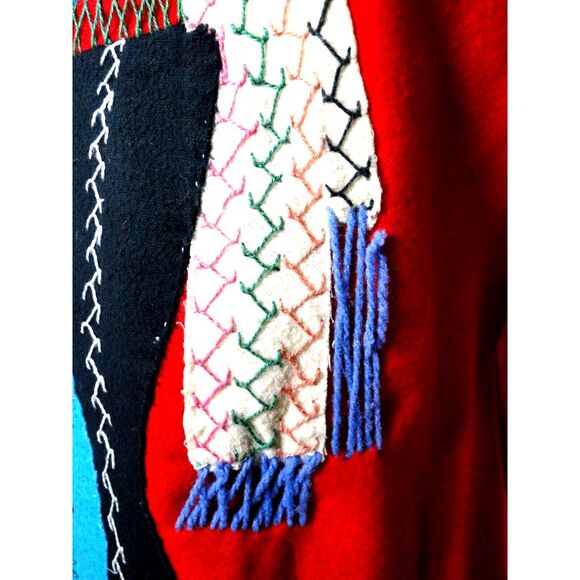 Vintage 40s jacket Wool Medium LOPEZ  MEXICO Embellished FELT Couple On Back Red - Picture 4 of 12